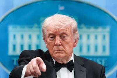 President Donald Trump takes questions at a media briefing at the White House after the shooting. Reuters