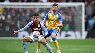 Villa's Philippe Coutinho under pressure from Jack Stephens of Southampton. Getty