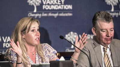 Professor Sarah Churchwell from the University of London tells the Global Education and Skills Forum that the great push for science and maths should not mean the loss of the humanities. Victor Besa / The National