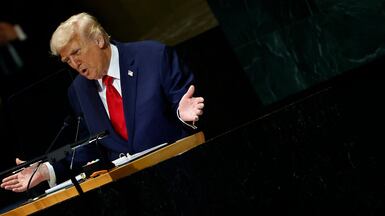 US President Donald Trump during his speech at the UN General Assembly. AFP
