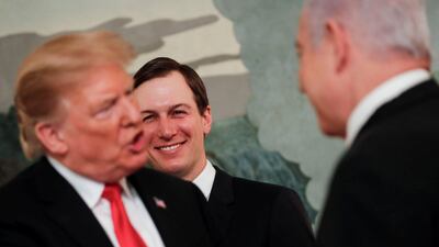 White House senior adviser Jared Kushner smiles as he watches U.S. President Donald Trump talk with Israel's Prime Minister Benjamin Netanyahu at the White House in Washington.REUTERS