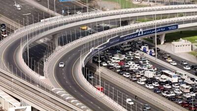 The collision between a school bus and a second bus caused traffic gridlock on Sheikh Zayed Road.
