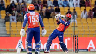 Sherfane Rutherford of Delhi Bulls scored a brisk 41 against Maratha Arabians in Abu Dhabi. Pawan Singh / The National