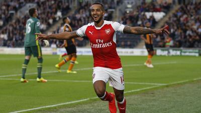 Theo Walcott scores his second goal of the 2016/17 season in the win at Hull City on September 17, 2016. Russell Cheyne / Reuters