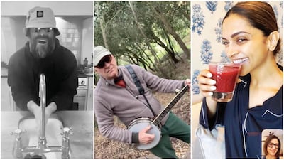 Stars including Liam Gallagher, Steve Martin and Deepika Padukone have been giving fans an insight into their self-isolation life.