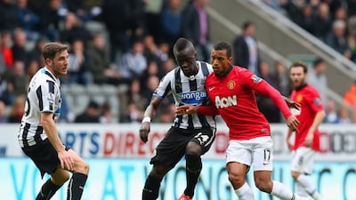Cheik Ismael Tiote of Newcastle United and Nani of Manchester United compete for the ball during the Premier League match at St James' Park on April 5, 2014. Getty Images