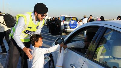The “Strap Them Safe’’ car passengers safety campaign got into action on Sharjah’s main roads on Wednesday. Courtesy NNC