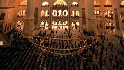 A view looking up at one of the domes inside the mosque. AP Photo