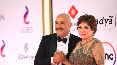 Egyptian actors Ahmed El-Sakka and Leble attend the opening ceremony of the 42nd Cairo International Film Festival (Ciff), in Cairo, Egypt. EPA