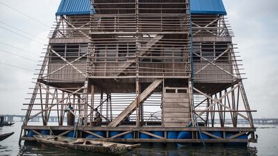 Floating school in Lagos, Nigeria used modular construction in its design. Getty
