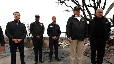 Mr Trump made the claim while visiting areas ravaged by the wildfire in California. Reuters.