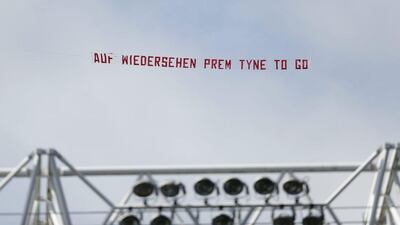 Sunderland fans fly a banner over the stadium during the Premier League match between Newcastle United and Tottenham Hotspur. Action Images via Reuters / Lee Smith
