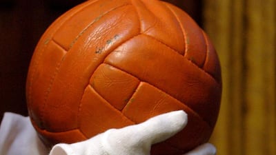 Match ball from the 1966 World Cup final between England and West Germany. It is placed at the National Football Museum in Preston. Reuters