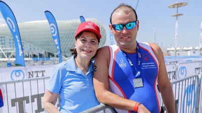 Yolanda Battle with son, Alejandro after the triathlon. Besa / The National