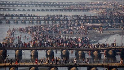 Hindu devotees gather on the shores of the River Ganges in Allahabad. Roberto Schmidt / AFP
