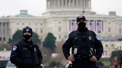 Capitol Police guard the US Capitol in Washington, Friday, January 15, 2021. AP Photo