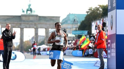 Ethiopia running Kenenisa Bekele crosses the finish line during the 43rd BMW Berlin Marathon in September. Ronny Hartmann / Getty Images