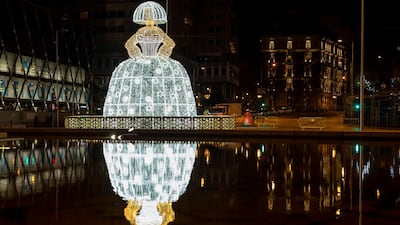 A Christmas lights installation shaped as a 'Las Meninas' stands at Colon Square in Madrid, Spain. Getty Images