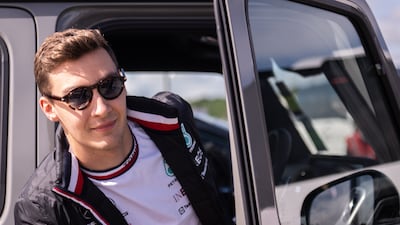 Mercedes driver George Russell arrives for the action. EPA