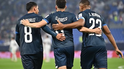 Oussama Idrissi of Pachuca celebrates with teammates. EPA