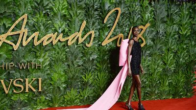 Model Alek Wek brings the house down in Emilia Wickstead. Getty