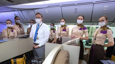 New recruits at the Etihad Aviation Training Centre at Khalifa City in Abu Dhabi. Victor Besa / The National