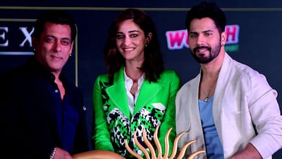 Bollywood stars Salman Khan, Ananya Panday and Varun Dhawan attend a press conference for the 22nd International Indian Film Academy Weekend & Awards. AFP