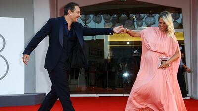 Italian actor Claudio Santamaria with wife Francesca Barra. AP