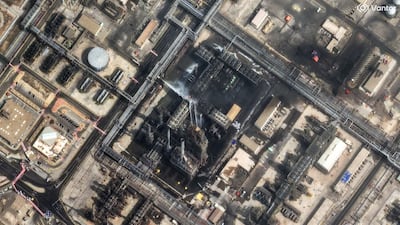 A satellite image shows efforts to control a fire in the Ras Tanura oil refinery in Saudi Arabia after a drone attack. Reuters