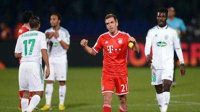 Philip Lahm reacts after Bayern Munich win the Club World Cup in Morocco. Lars Baron / Bongarts / Getty Images