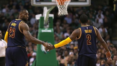 LeBron James and Kyrie Irving may be the only two of Cleveland's 'Big 3' standing after Kevin Love was hurt in Game 4 against Boston on Sunday night. Jim Rogash / Getty Images / AFP / April 26, 2015