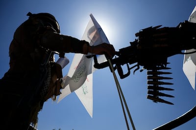 A Houthi soldier mans a machinegun on a pick-up truck while on patrol in Sanaa. EPA
