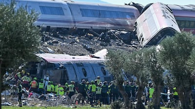 Emergency crews at the crash site 132km south of Madrid. AFP