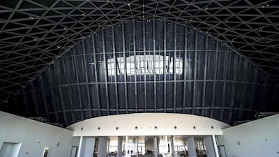 Berklee Abu Dhabi has made its home on Saadiyat Island in what was formerly the UAE Pavilion. This photograph shows the building's dune-like shape as seen from within. Victor Besa/The National
