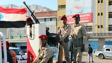 Southern troops patrol during a rally calling for South Yemen’s independence in the southern port city of Aden, on December 25. EPA