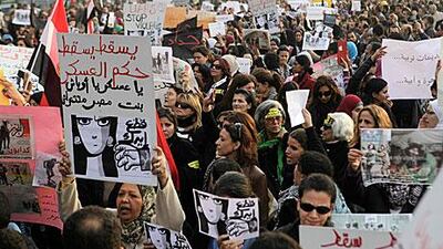 Thousands of female protesters take to the streets in Cairo after footage circulating on the internet of Egyptian soliders beating a woman and stripping her of her hijab added to protesters rage.