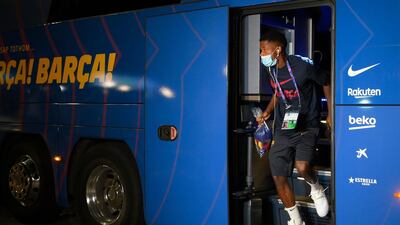 Barcelona's Portuguese defender Nelson Semedo arrives at the team's hotel. AFP