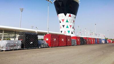 Boxes of freight lined up at the circuit. Courtesy Seven Media