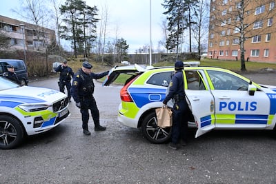 Police at the scene of a shooting in Sodertalje, near Stockholm, Sweden. EPA