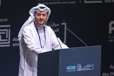 Maysarah Salim Eid, director general of the Abu Dhabi Projects and Infrastructure Centre, addresses the Abu Dhabi Infrastructure Summit on Tuesday, June 17. Victor Besa / The National