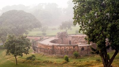 View of the beautiful and unusual circular baoli at Feroz Shah Kotla in New Delhi, which was built inside a fortress by Sultan Feroz ShahTughlaq.