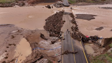 Widespread damage as the Enipeas river burst its banks after Storm Byron made landfall, near the town of Farsala, Greece. Reuters