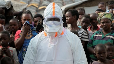 A health worker at the Kigonze displacement camp in Bunia, Democratic Republic of the Congo, on June 18. Reuters