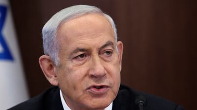 Benjamin Netanyahu chairs the weekly cabinet meeting at the prime minister's office in Jerusalem on Sunday. EPA