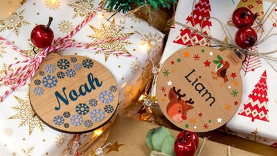 Customisable tree ornaments, from Dh16, Stikets.ae. Photo: Stikets