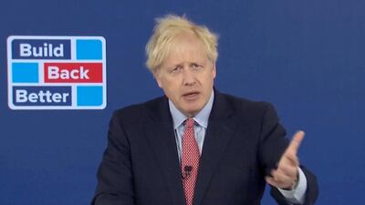 British Prime Minister Boris Johnson speaks at the Conservative Party Conference.