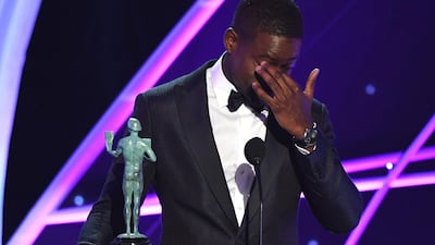 Sterling K. Brown accepts the Outstanding Performance by a Male Actor in a Drama Series award for This Is Us during the 24th Annual Screen Actors Guild Awards show. AFP