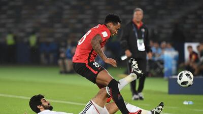 Mohamed Ayed of Al Jazira challenges Rafael Silva of Urawa Reds on December 9, 2017 in Abu Dhabi, United Arab Emirates. (Photo by Kaz Photography/Getty Images)