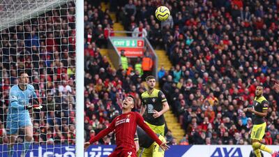 Roberto Firmino of Liverpool reacts on Saturday. Getty Images