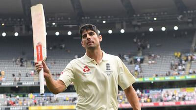 Alastair Cook acknowledges the crowd after he finished the day not out with 244 runs against Australia on December 28, 2017. EPA